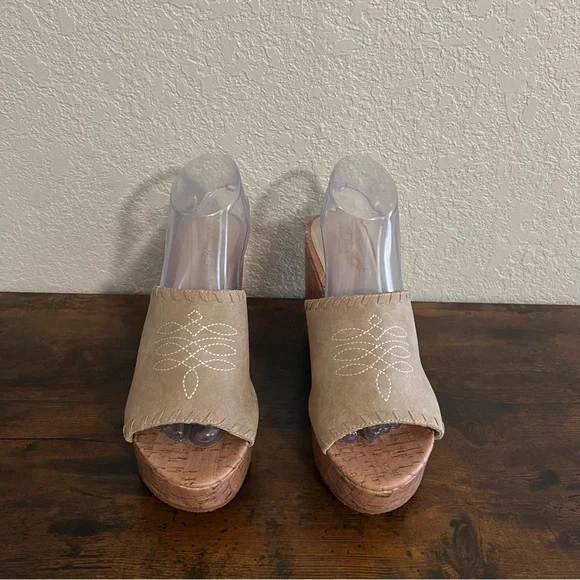 Ariat Taupe Suede Cork Wedge Mules - Picture 2 of 8